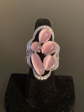 paparazzi Pink Petal Cluster Stretch Ring - Silver Tone